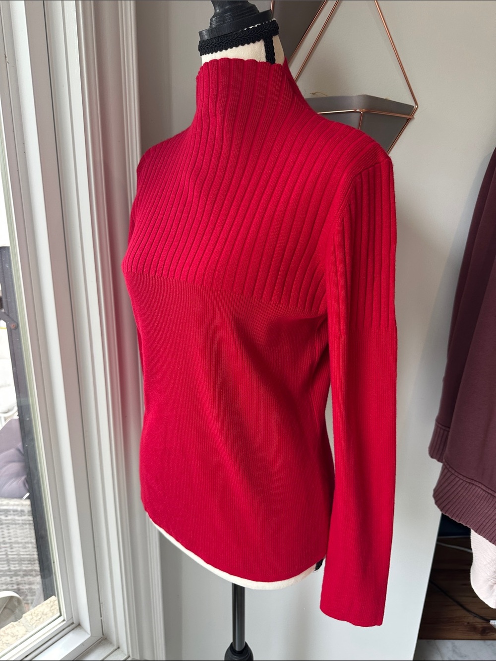 VINTAGE 90s Y2K Red Ribbed Mock Neck Women's Sweater Turtleneck Small Medium